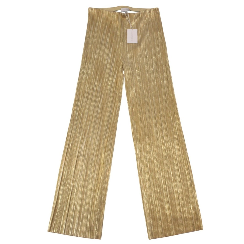 NWT Lucy Paris Gale Pant Women Size M Gold Pleated Metallic Wide Leg Trousers - Picture 1 of 4